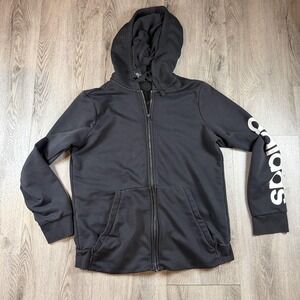 Adidas Hoodie Men's XL Black Fleece Full Zip Logo Sleeve Sweatshirt Athletic
